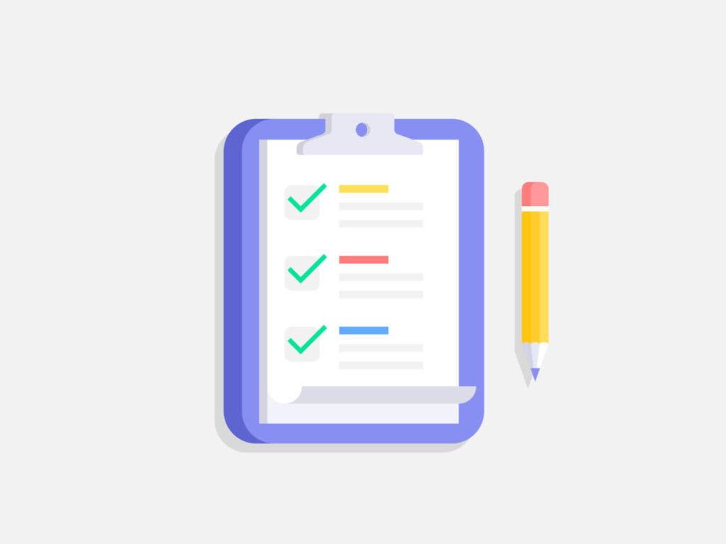 Clipboard with checklist and pencil.