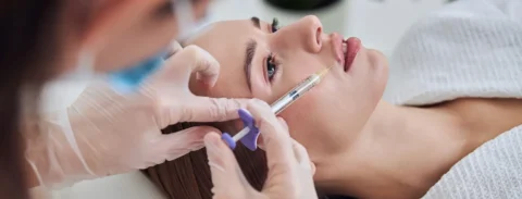 Woman receiving dermal filler treatment.