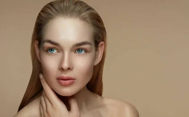 a portrait of a woman with smooth skin after polydeoxyribonucleotides therapy