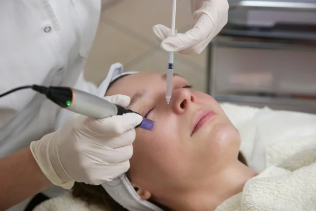 a woman underwent polynucleotides microneedling treatment
